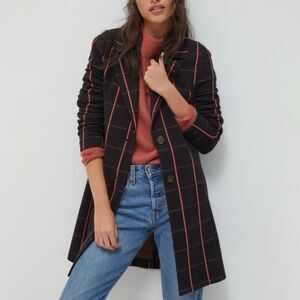 AVEC LESS FILLES anthropology sigred long plaid long coat Petite large